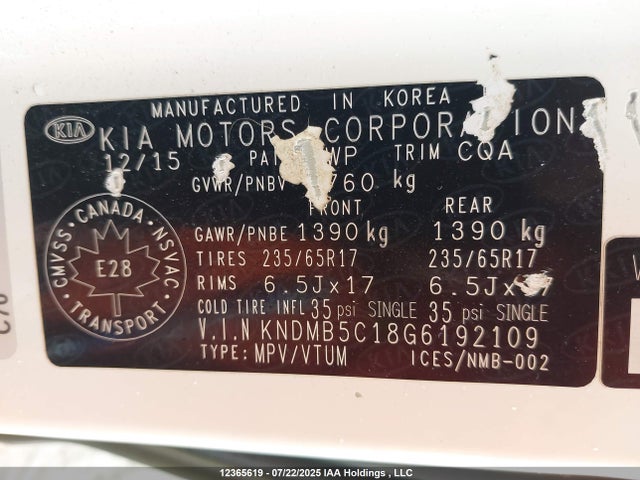 KNDMB5C18G6192109 KIA dohc gdi lambda ii