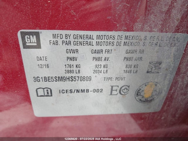 Chevrolet Cruze Lt Auto 2017 3G1BE5SM9HS570809 Image 9