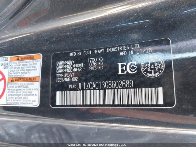 JF1ZCAC13G8602689 Subaru 2.0 na