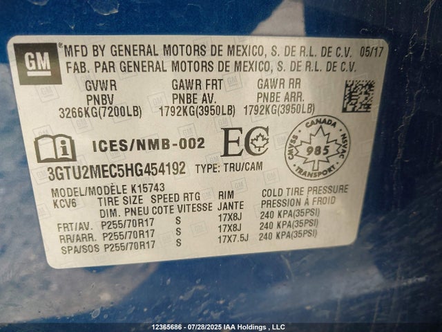 3GTU2MEC5HG454192 GMC l83 -spark ignited direct injection, variable valve timing, afm, e85 max, alum