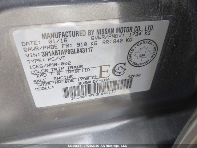 3N1AB7AP8GL643117 Nissan Sentra