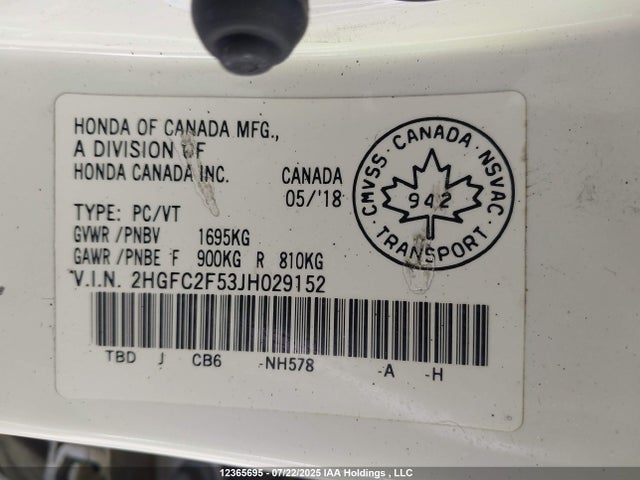 Honda k20c2 2018 2HGFC2F53JH029152 Image 9