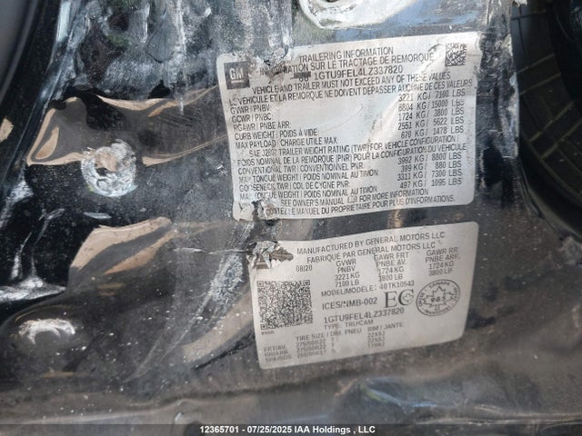 1GTU9FEL4LZ337820 GMC l87 - di dfm, alum, gen 5