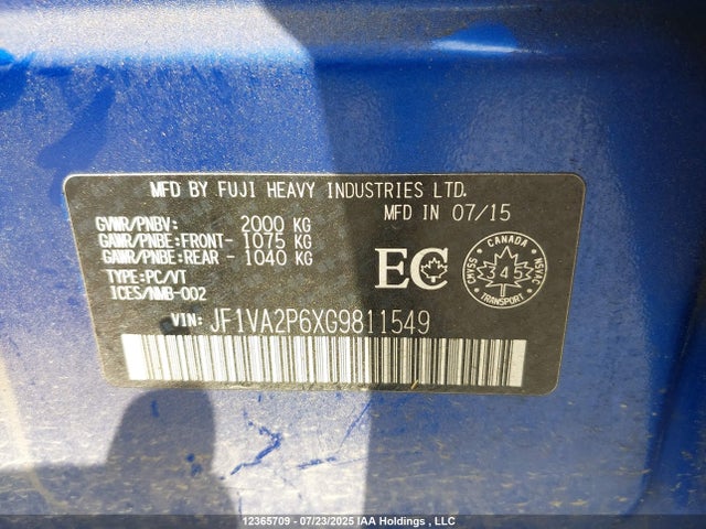 JF1VA2P6XG9811549 Subaru 2.5 high power turbo