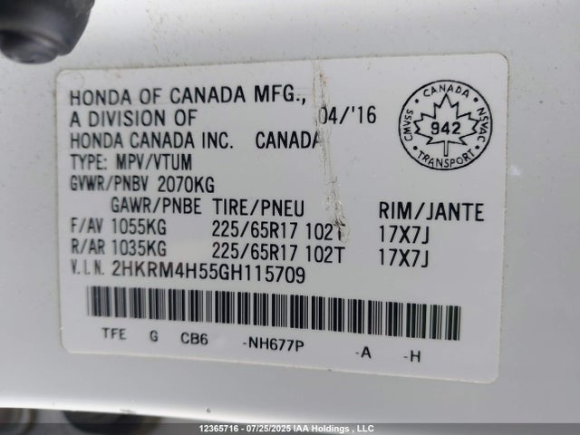 Honda k24w9 2016 2HKRM4H55GH115709 Image 9