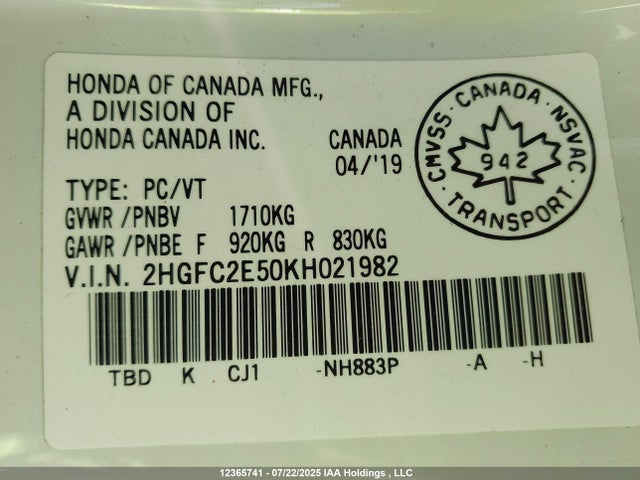 Honda k20c2 2019 2HGFC2E50KH021982 Image 19