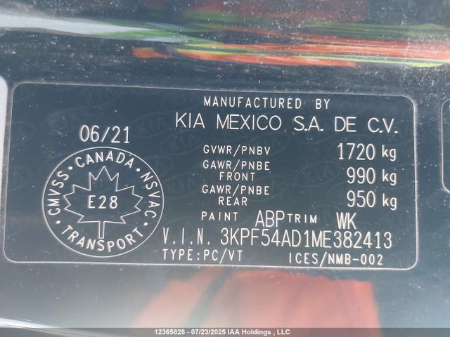 3KPF54AD1ME382413 KIA mpi nu