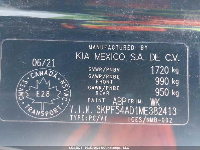 3KPF54AD1ME382413 KIA mpi nu