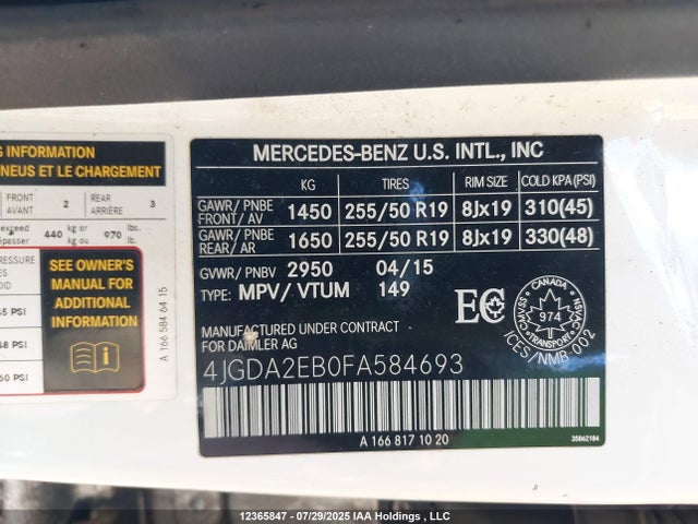 4JGDA2EB0FA584693 Mercedes-Benz Ml-Class