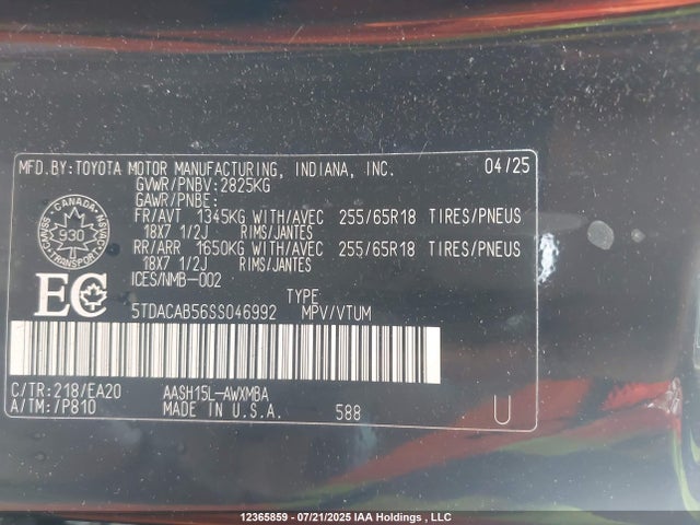 Toyota a25a-fxs 2025 5TDACAB56SS046992 Image 9