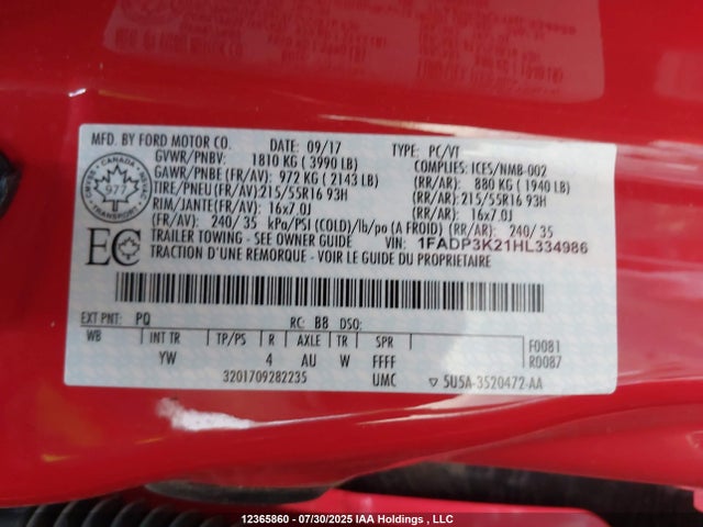1FADP3K21HL334986 Ford 2.0l gdi