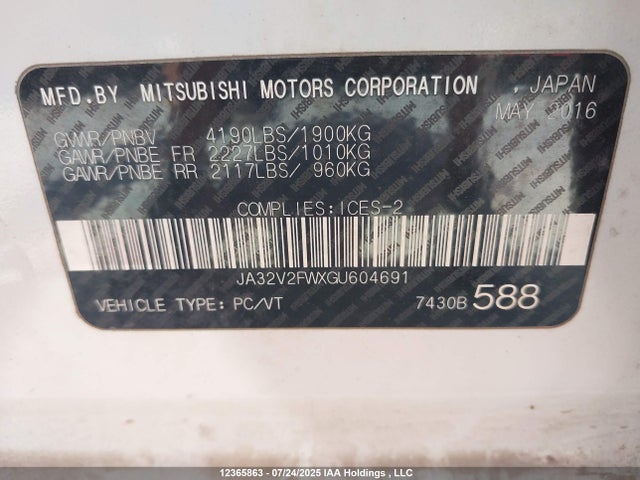Mitsubishi dohc mivec 2016 JA32V2FWXGU604691 Image 9