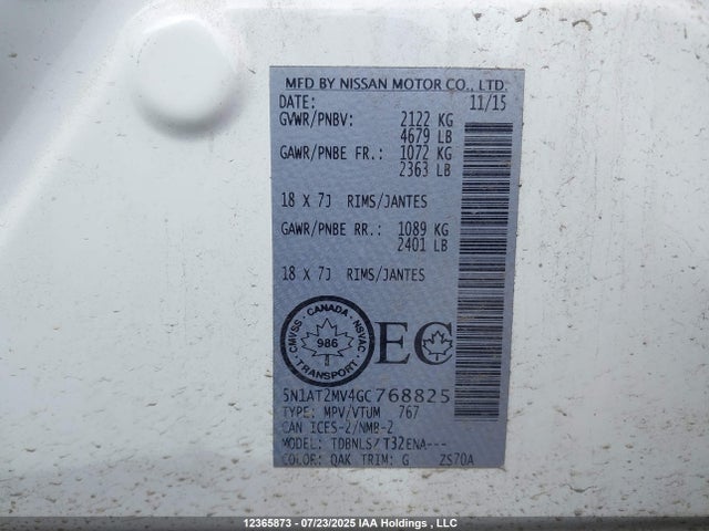 5N1AT2MV4GC768825 Nissan 2016