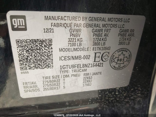 1GTU9FEL8NZ164421 GMC l87