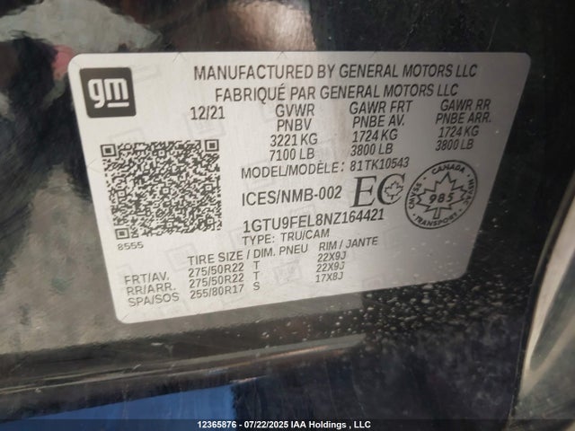 1GTU9FEL8NZ164421 GMC l87