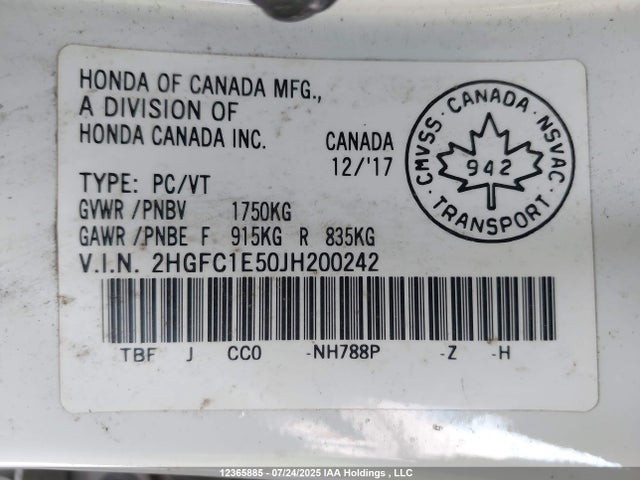 2HGFC1E50JH200242 Honda l15b7