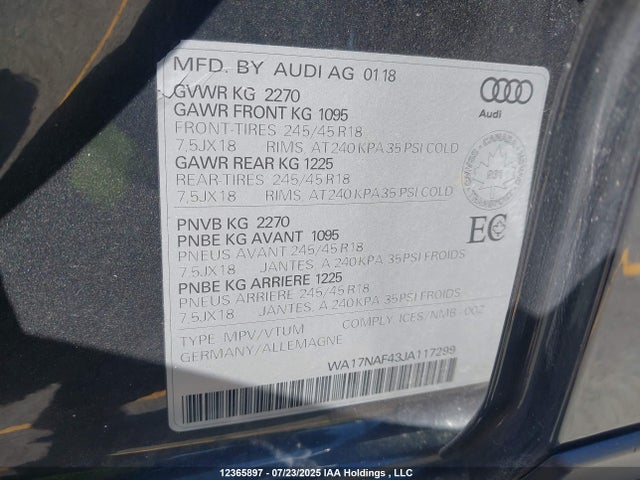 WA17NAF43JA117299 Audi A4 ALLROAD