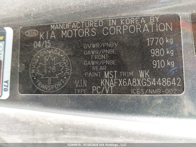 KNAFX6A8XG5448642 KIA gdi nu