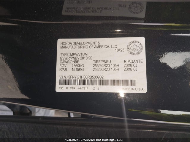 5FNYG1H80RB500902 Honda j35y8