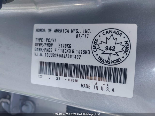 19UUB3F56JA801402 Acura j35y6