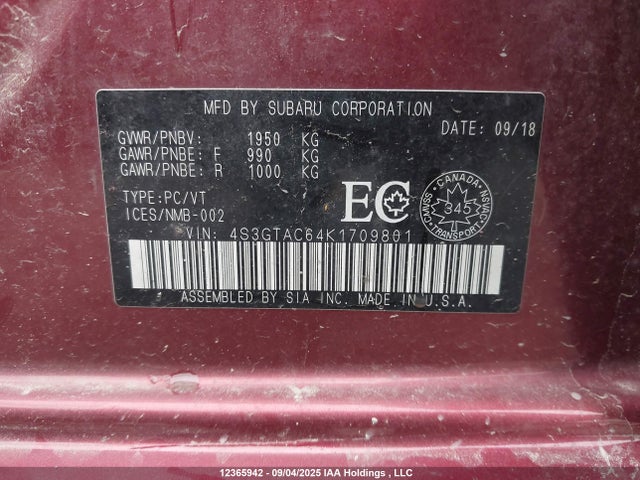 4S3GTAC64K1709801 Subaru Impreza