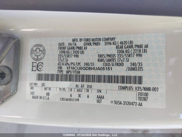 1FMCU0GD8HUA05151 Ford gtdi sigma w/premium fuel