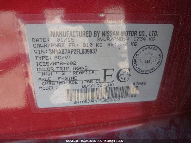 Nissan Sentra 2015 3N1AB7AP2FL639837 Image 9