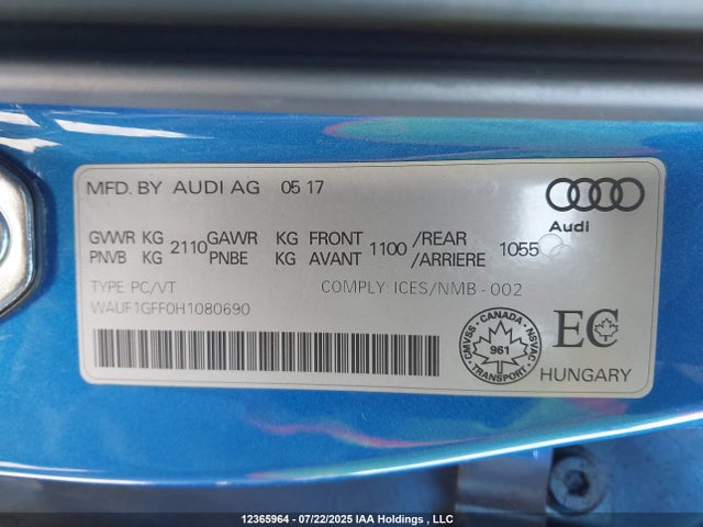 WAUF1GFF0H1080690 Audi S3