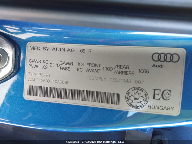 WAUF1GFF0H1080690 Audi S3