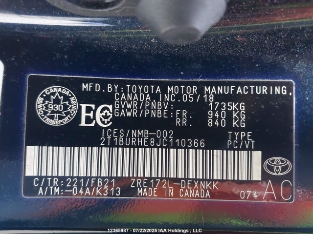 Toyota 2zr-fe 2018 2T1BURHE8JC110366 Image 18