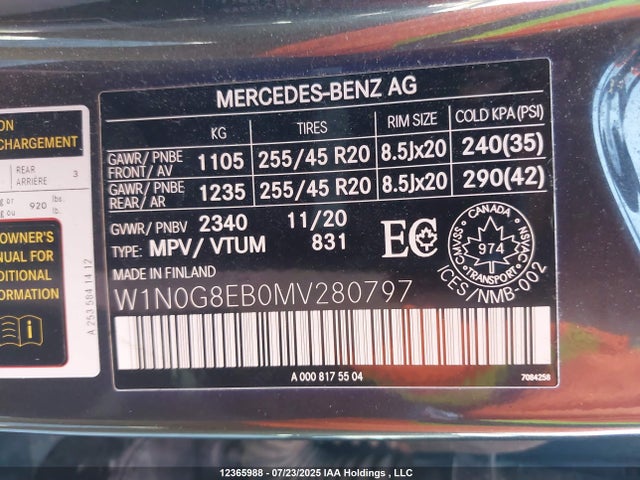 W1N0G8EB0MV280797 Mercedes-Benz m264