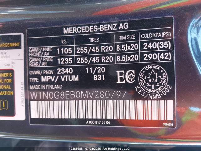 W1N0G8EB0MV280797 Mercedes-Benz m264