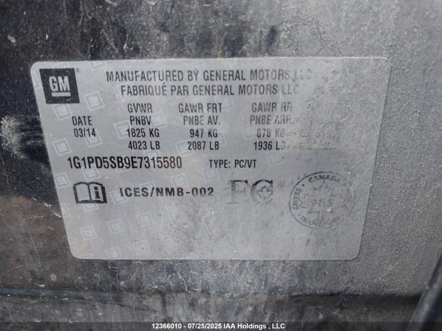 Chevrolet LUV 2014 1G1PD5SB9E7315580 Image 9