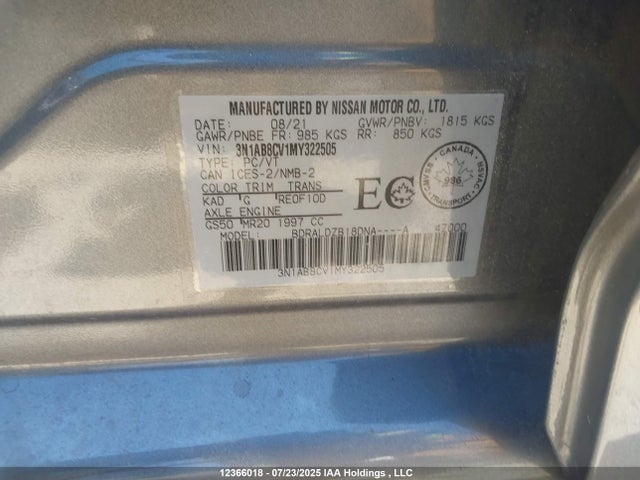 3N1AB8CV1MY322505 Nissan 2021