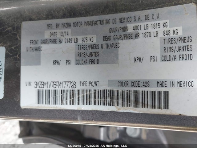 3MZBM1V76FM177728 Mazda pe