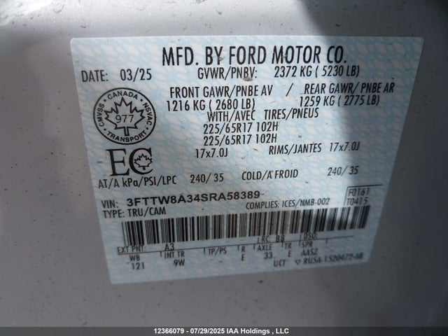 Ford Maverick 2025 3FTTW8A34SRA58389 Image 9