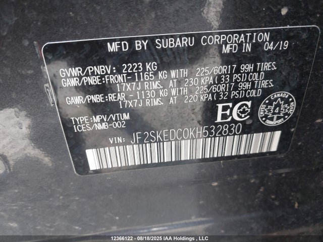 JF2SKEDC0KH532830 Subaru naturally aspirated c5
