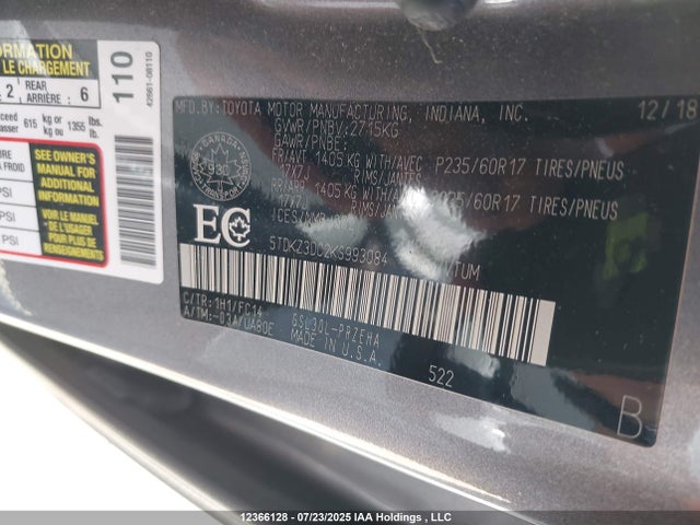 Toyota 2gr-fks 2019 5TDKZ3DC2KS993084 Image 9
