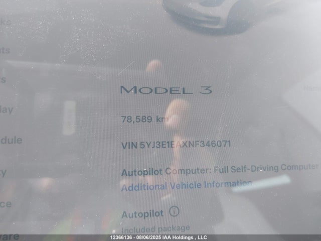 5YJ3E1EAXNF346071 Tesla 2022