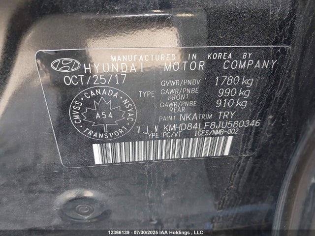 KMHD84LF8JU580346 Hyundai mpi nu