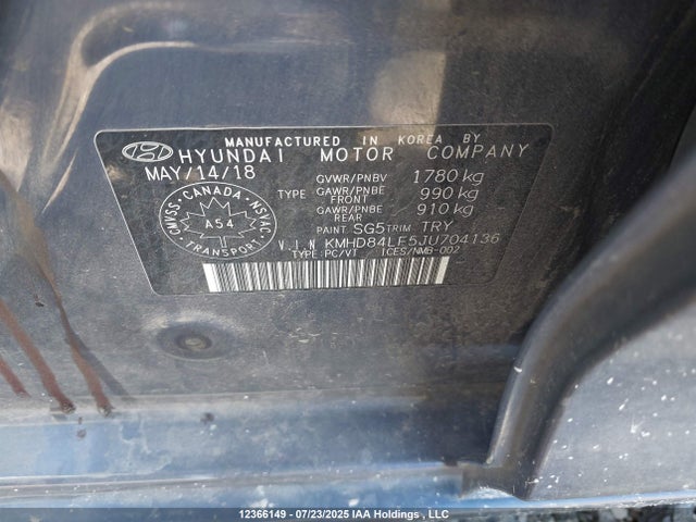 KMHD84LF5JU704136 Hyundai mpi nu
