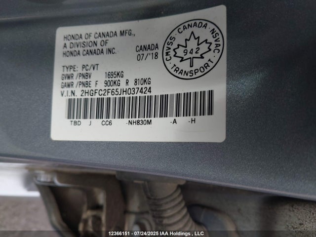 Honda k20c2 2018 2HGFC2F65JH037424 Image 9