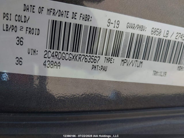 2C4RDGCGXKR763567 Dodge Grand Caravan