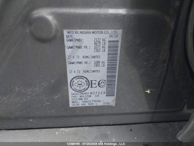 Nissan Rogue 2014 5N1AT2MV9EC827123 Image 9