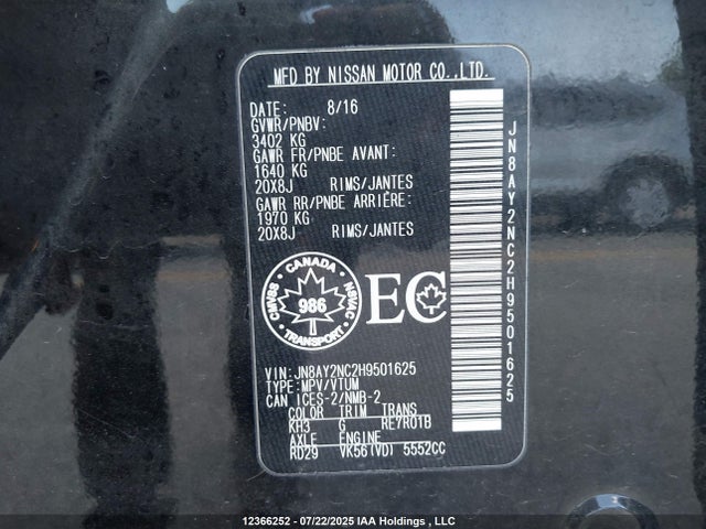 Nissan Armada 2017 JN8AY2NC2H9501625 Image 9