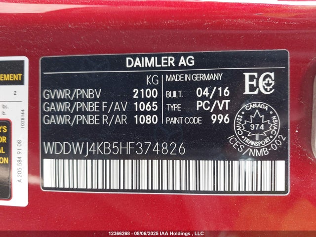 WDDWJ4KB5HF374826 Mercedes-Benz m274
