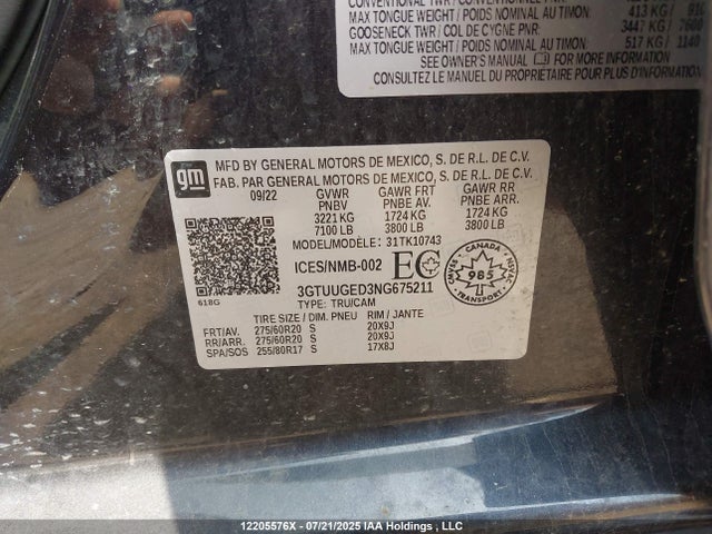3GTUUGED3NG675211 GMC l84