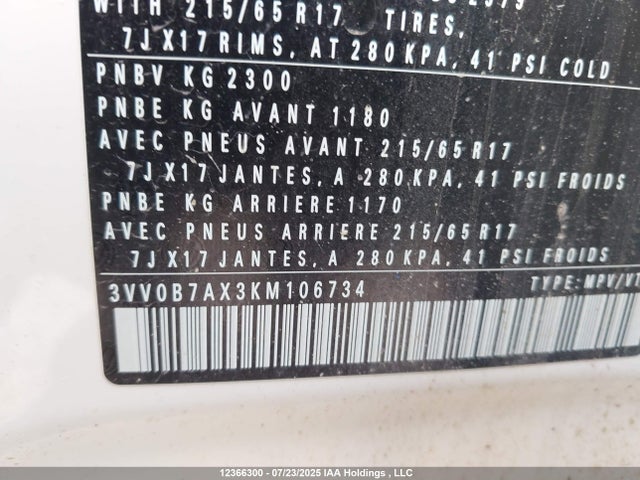 3VV0B7AX3KM106734 Volkswagen 2019