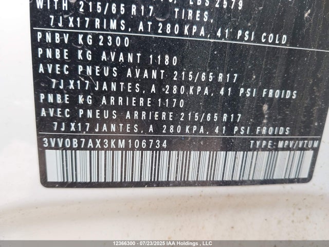 3VV0B7AX3KM106734 Volkswagen 2019