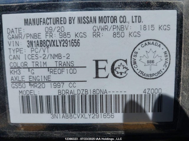 3N1AB8CVXLY291656 Nissan Sentra